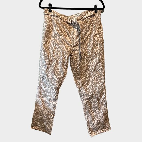 by Anthropologie The Wanderer Animal Print Pants Belted Straight Leg Tan 32 - Picture 2 of 14